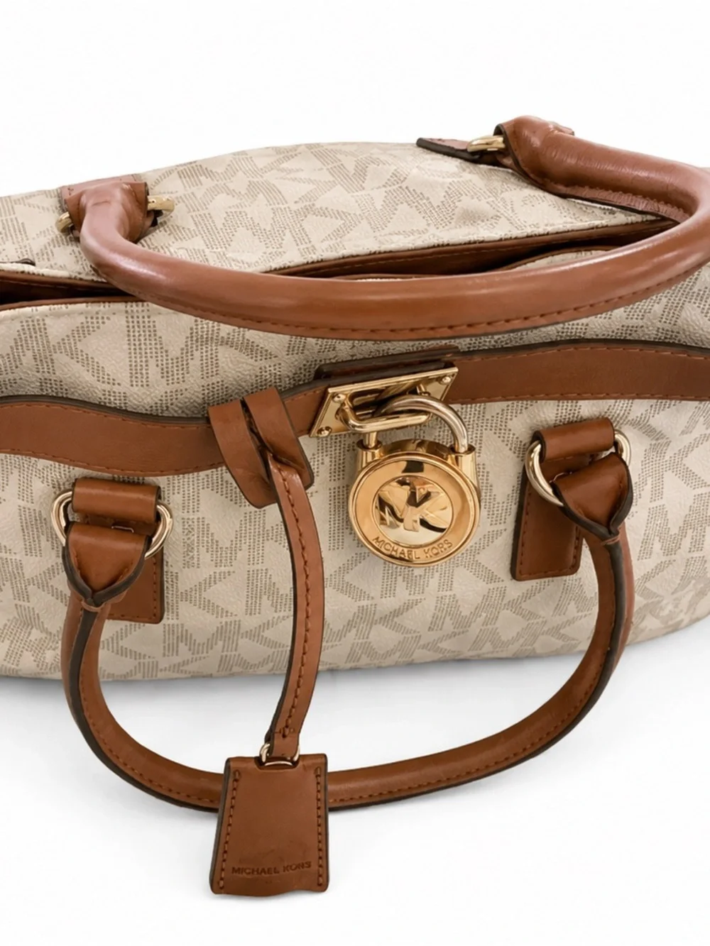 MICHAEL Michael Kors Hamilton Vanilla Logo Large Satchel Purse Crossbody Bag